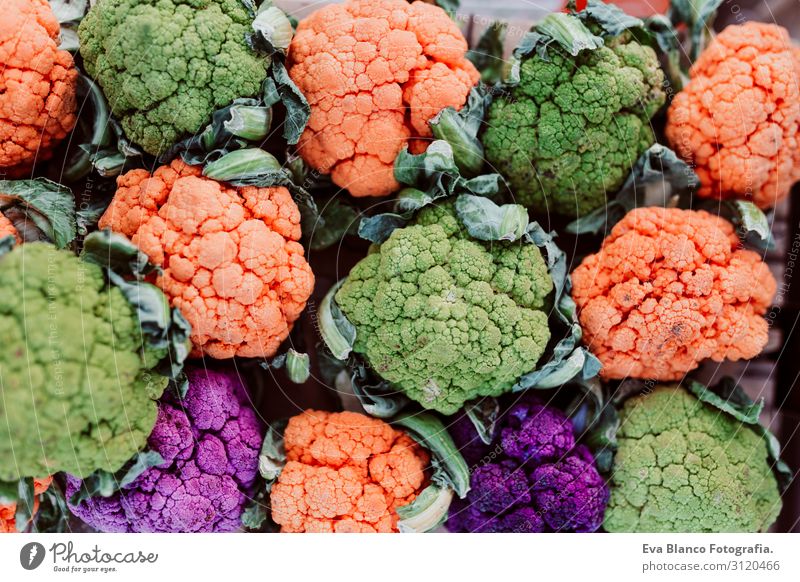 colorful cauliflowers, orange, green and purple Food Vegetable Nutrition Eating Banquet Vegetarian diet Diet Slow food Lifestyle Leisure and hobbies Summer