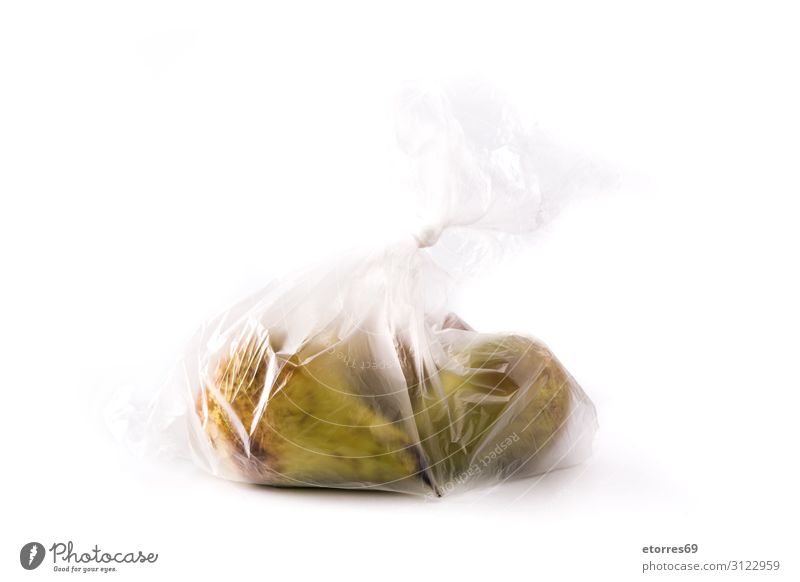 Pears packaged in plastic bag isolated on white background Packaged Plastic Bag Plastic bag Fruit Isolated (Position) Food Healthy Eating Food photograph Group