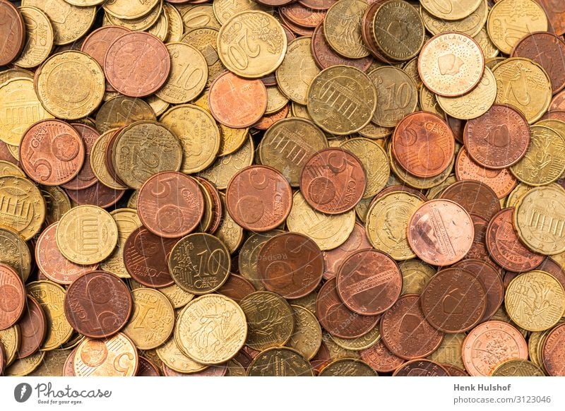 Lots of copper colored euro coins Metal Value Coin Money Copper Paying Euro Multiple Colour photo Interior shot Studio shot Close-up Deserted Artificial light