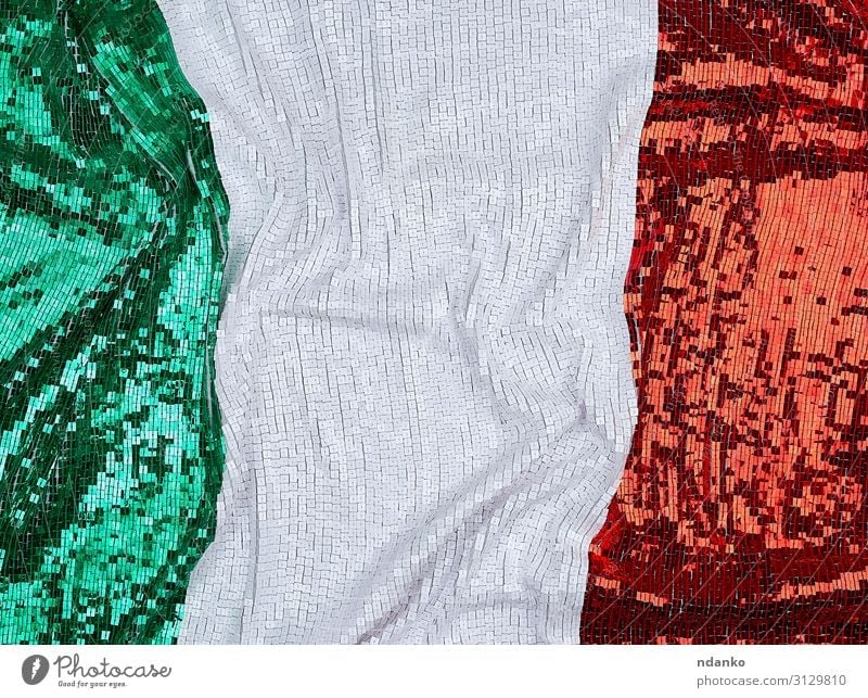 flag of Italy embroidered with shiny square sequins Design Freedom Cloth Flag Glittering Green Red White Colour textured background Banner country Curve Europe