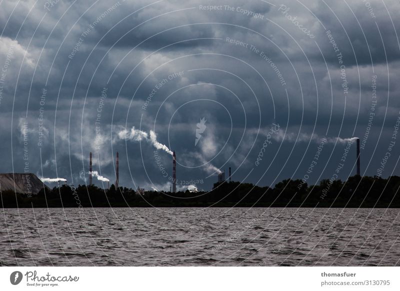 Chimneys smoke clouds and sea Illness Allergy Workplace Industry Energy industry Coal power station Energy crisis Environment Landscape Sky Clouds Horizon
