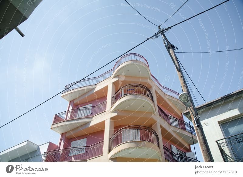 Aliveri Today Cloudless sky Greece Architecture Town house (City: Block of flats) Facade Balcony Cable Street lighting Authentic Modern New Quality Style Story