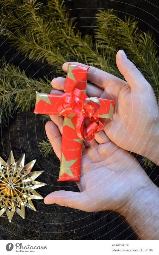 Good Friday present at Christmas Decoration Christmas & Advent Hand Crucifix Gold Red Death Belief Religion and faith Tradition Christian cross Packaged Gift