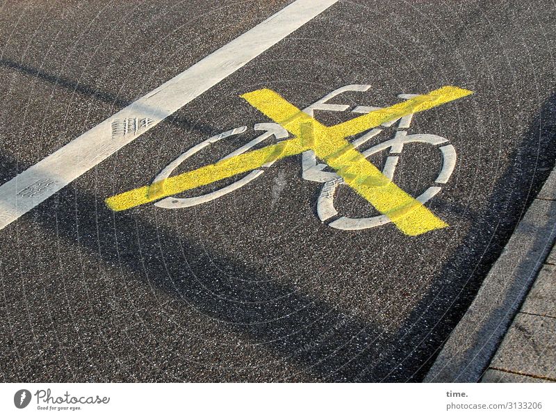 please do not put bicycles on the street Street Cycling Crucifix interdiction symbol Icon Asphalt sunny Sidewalk heel Line Transport Clue Regulation crossed out