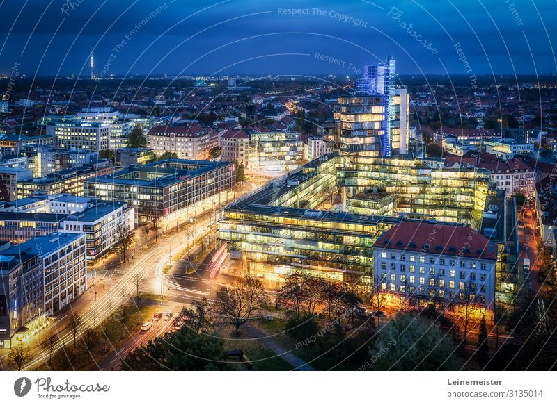 Hannover skyline in the evening with view from the new city hall panorama Skyline Evening blue hour clearer Town Hanover Lower Saxony Long exposure Transport