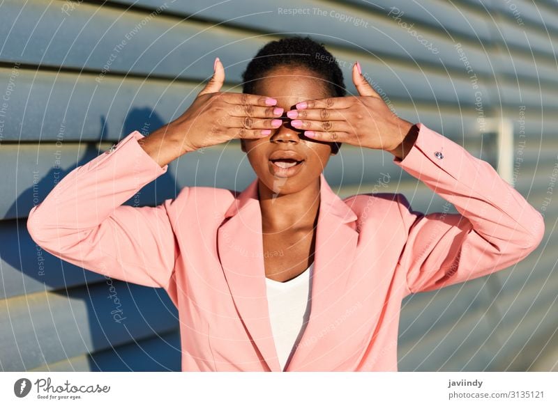 Black woman covering her eyes with her hands. Style Beautiful Hair and hairstyles Work and employment Human being Feminine Young woman Youth (Young adults)