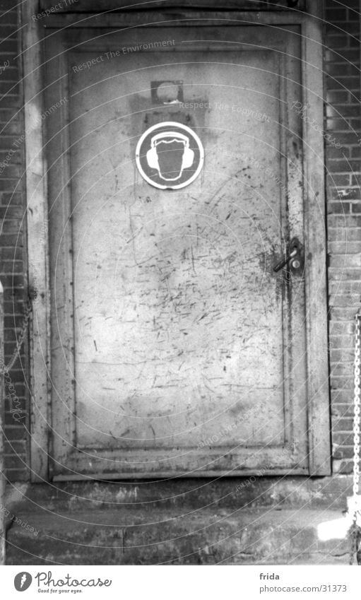 earmuffs Industrial site Pictogram Building Industry Door Black & white photo