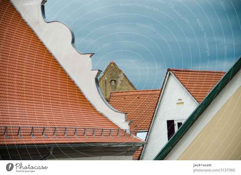 Roofs of an ancient city Architecture Clouds Winter Bad weather Nördlingen Old town House (Residential Structure) Building Gable Authentic Historic Original