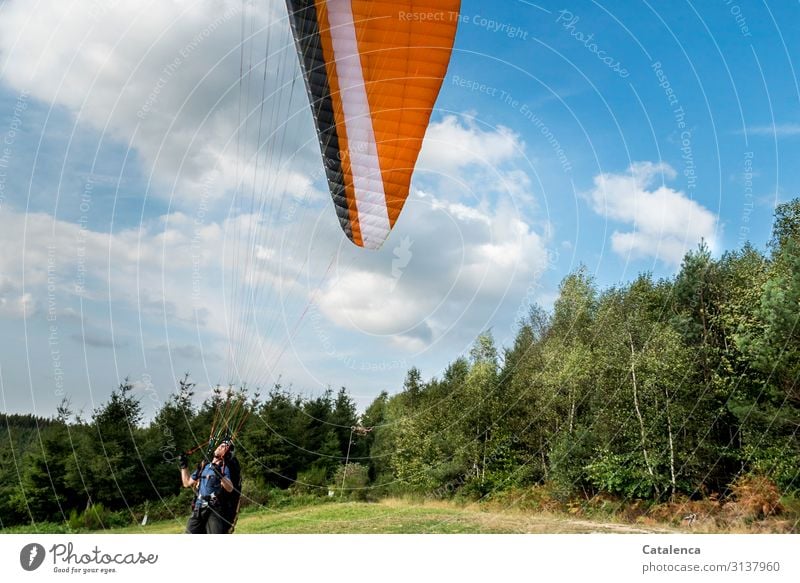 Jump into the weekend, a paraglider takes off and looks up to check the lines Sports Paragliding launch site Masculine 1 Human being Nature Landscape Plant Sky