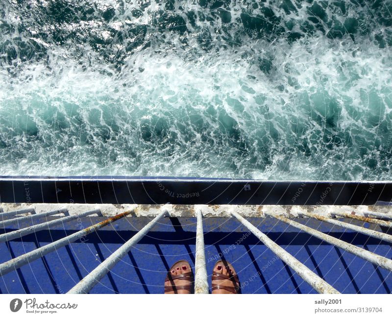 end of vacation... Human being Feminine Woman Adults Feet 1 Summer Waves Navigation Cruise Passenger ship Ferry Watercraft Sandal Observe Vacation & Travel