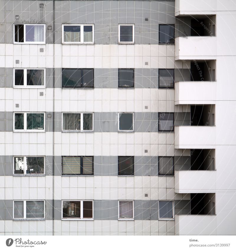 Cost of living Architecture dwell block of flats Window High-rise Surface Line Design White Gray Wall (barrier) Wall (building) Old Trashy nested
