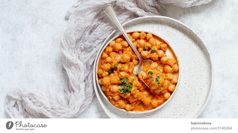 Indian chana masala or chickpea curry Vegetable Vegetarian diet Healthy Eating Green Tradition Baking Chickpeas asian channa Cooking food Copy Space