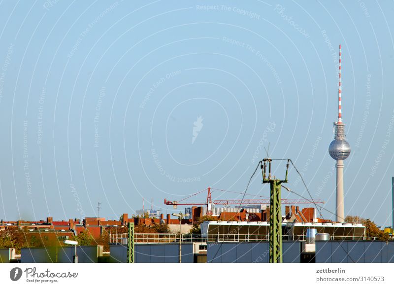 Television tower on the horizon Berlin Town Capital city Germany Skyline Far-off places Horizon Roof Heaven Deserted Copy Space