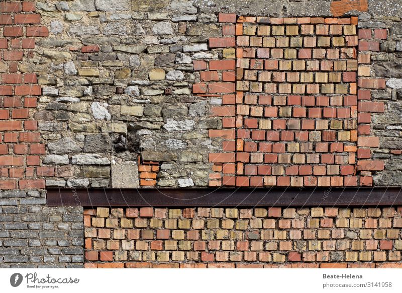 old | unprofessionally repaired replacement damaged or missing masonry Wall (barrier) props window lintel pattern mix Repair Craftsperson Wall (building)
