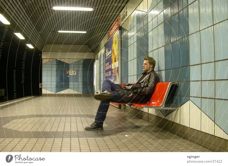 waiting for the train Underground Loneliness Think Man Calm Transport Wait Bench