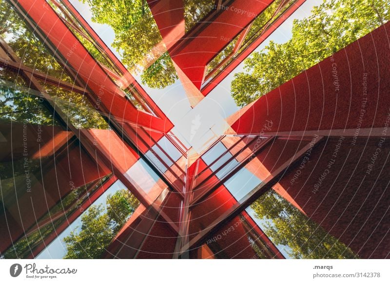 Red building abstract Style Design Manmade structures Architecture Hip & trendy Colour Advancement Future Line Abstract Deserted Worm's-eye view Facade
