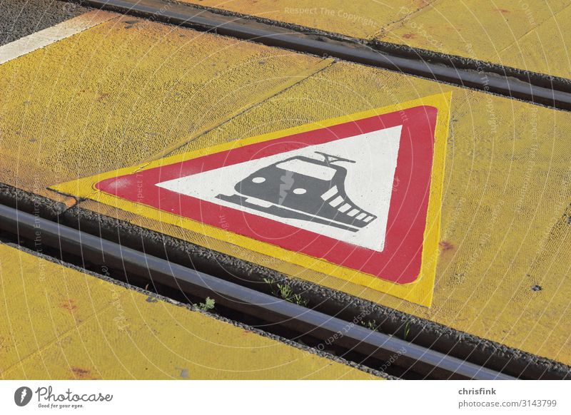Warning sign Rail traffic on ground Economy Technology Transport Means of transport Traffic infrastructure Road traffic Train travel Pedestrian Lanes & trails
