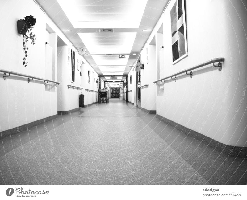 hospital corridor Hallway Hospital Light Station Carer Architecture Bright Black & white photo Perspective