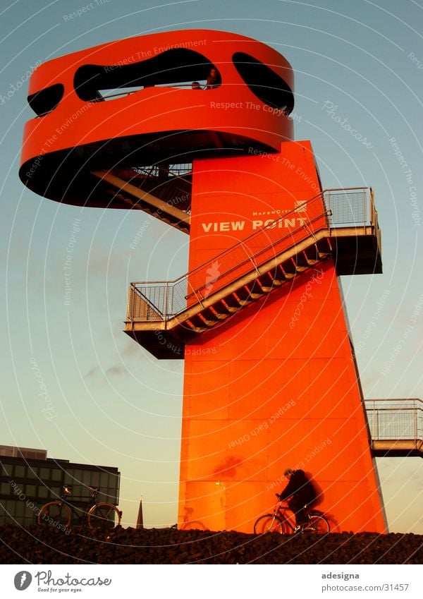 viewpoint Harbor city Lookout tower Bicycle Architecture Hamburg Orange Stairs Tower