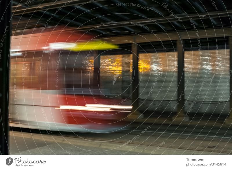 Too late! Nuremberg Tunnel Transport Rail transport Commuter trains Tram Observe Driving Dark Speed Brown Yellow Black White Emotions Light (Natural Phenomenon)