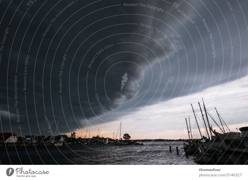 Thunderstorm gust at Segelerhafen Sailing Environment Nature Elements Clouds Storm clouds Horizon Climate Weather Wind Gale Rain Thunder and lightning Coast