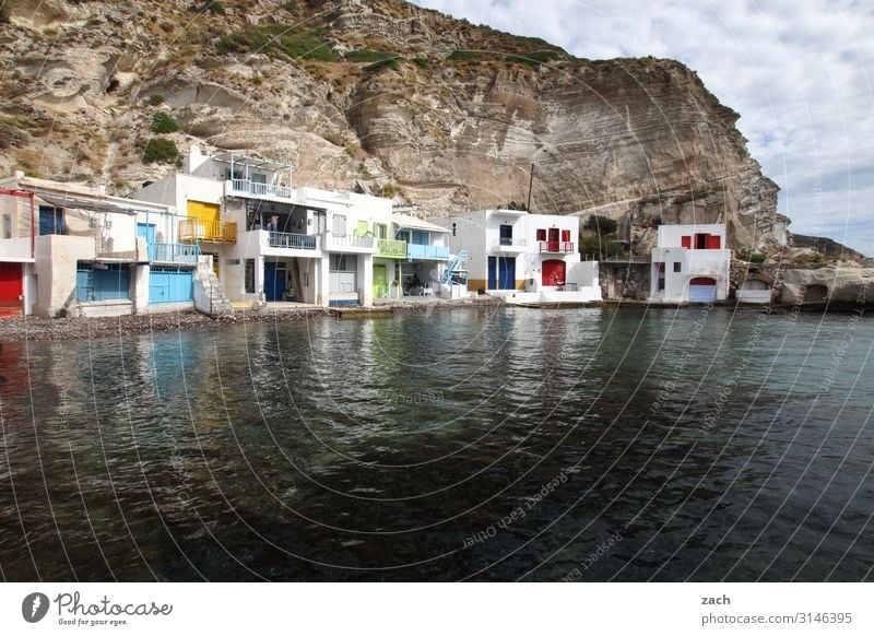 Living by the water Landscape Hill Rock Coast Ocean Mediterranean sea Aegean Sea Island Cyclades Milos Greece Village Fishing village Old town Deserted