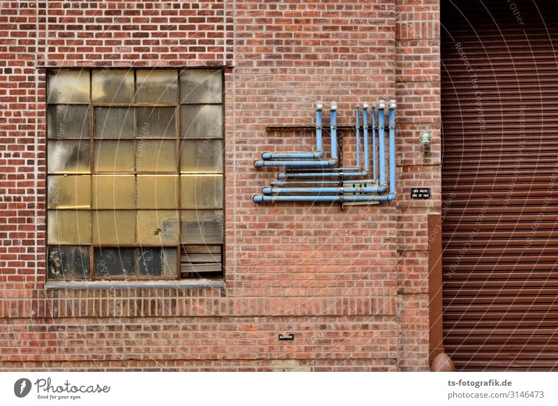Blue tubes, brown gates Technology New York City Downtown Deserted House (Residential Structure) Industrial plant Factory Manmade structures Building