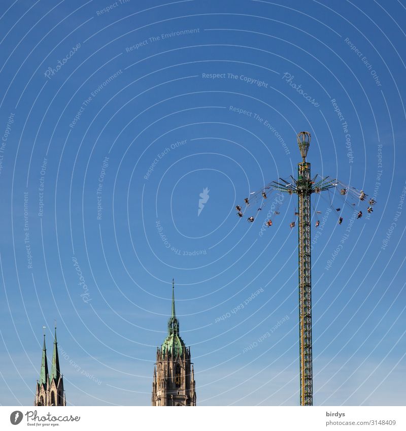 the Wies'n Vacation & Travel City trip Feasts & Celebrations Oktoberfest Human being Group Cloudless sky Beautiful weather Munich Capital city Church Tower