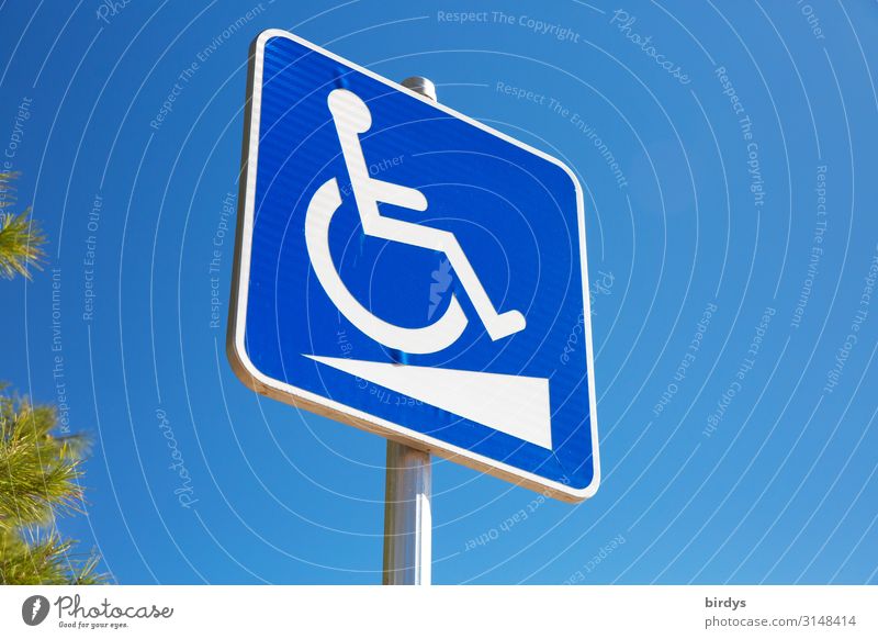 Barrier-free ? Health care Wheelchair Androgynous 1 Human being Cloudless sky Beautiful weather Sign Signs and labeling Signage Warning sign Authentic Positive