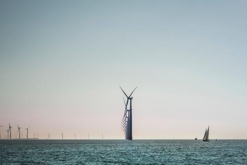 The energy of the wind, wind farm in the IJsselmeer Sailing Ocean Waves Sailboat Technology Energy industry Renewable energy Wind energy plant Environment