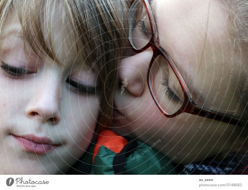 brotherly love Girl Boy (child) Brother Sister Infancy Youth (Young adults) Face 2 Human being 8 - 13 years Child 13 - 18 years Eyeglasses Blonde Kissing