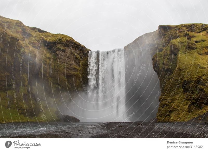 Waterfall in Iceland in cloudy weather Vacation & Travel Summer Nature Enthusiasm Power beautiful sky landscape mountain scenic tourism cascade case grass green