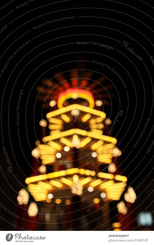 Christmas pyramid Night life Christmas & Advent Trade Hut Lamp Electric bulb Candle Sign Ornament Sphere Line Stripe Yellow Multicoloured Exterior shot