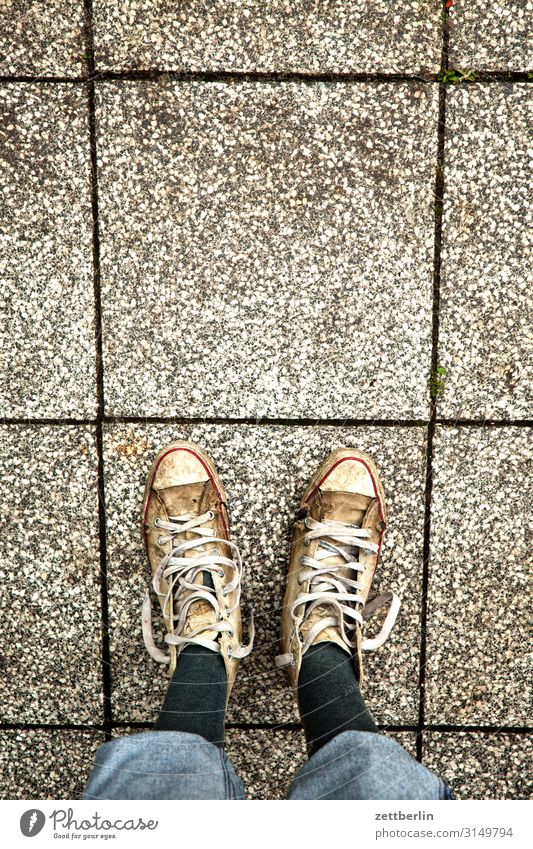Old sneakers - 5555 Tile Feet Floor covering Left Man Human being In pairs Right Footwear Stand Copy Space Copy Space top Sneakers Bird's-eye view Wait 2