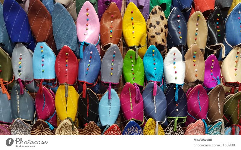Shoes in Marrakesh Shopping Vacation & Travel Tourism City trip Fashion Clothing Footwear Slippers Cliche Multicoloured Souvenir Souvenir shop Decoration