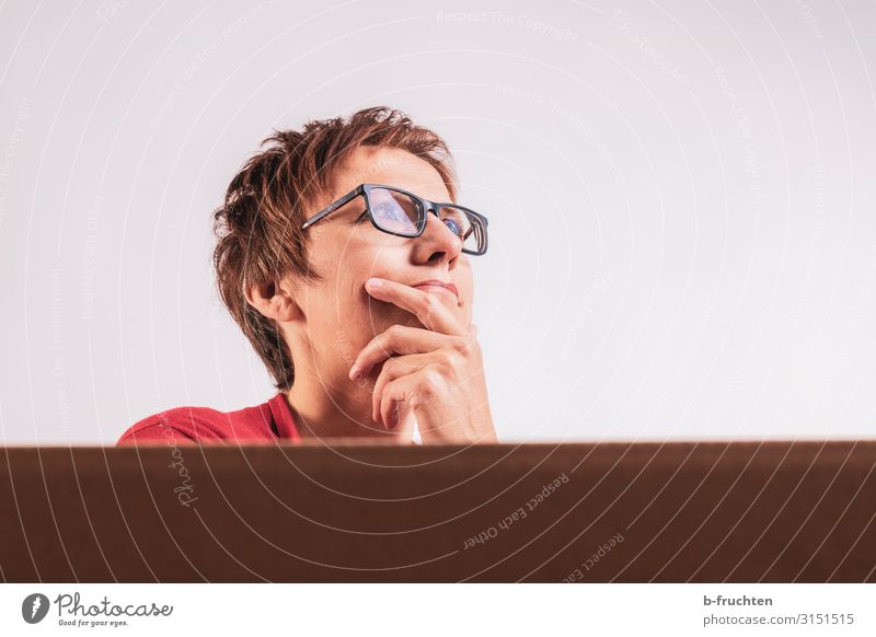 contemplative woman with glasses Study Office work Workplace Economy Business Career Meeting Woman Adults Face 1 Human being 30 - 45 years Work and employment