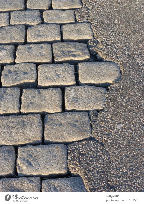 Opposites || on the street... Cobblestones Asphalt Street Difference Pavement Stone Tar Traffic infrastructure Lanes & trails Sidewalk Structures and shapes