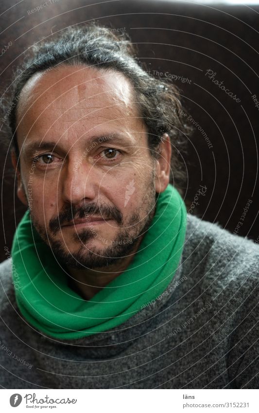 thoughtful man Human being Masculine Life 1 Sweater Scarf Facial hair Observe Looking naturally Secrecy Stagnating Meditative Colour photo Interior shot