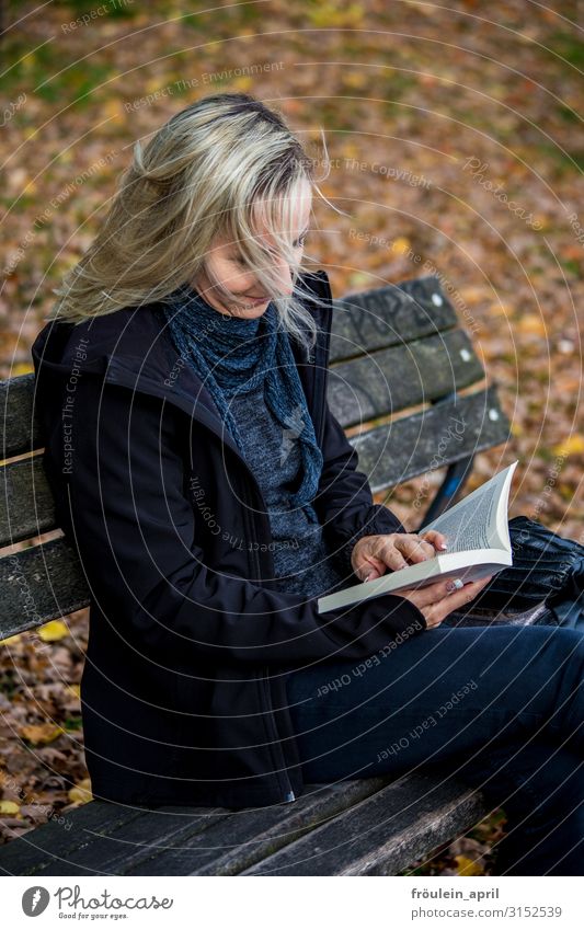 Scroll | UT HH19 Calm Reading Education Study Feminine Woman Adults Human being 30 - 45 years Media Print media Book Nature Autumn Leaf Garden Park Forest