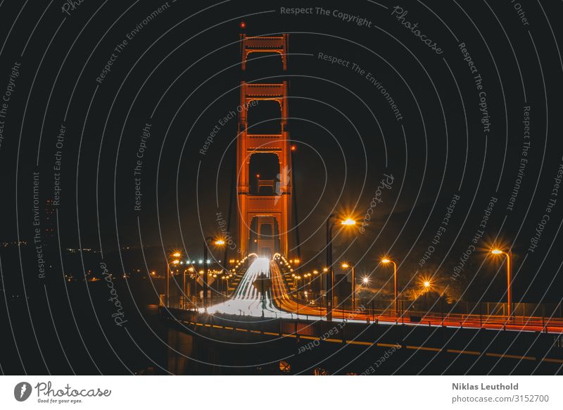 Golden Gate Bridge at night with traces of light Tracer path Street lighting Deserted Transport Night shot Sightseeing City trip Town Tourist Attraction