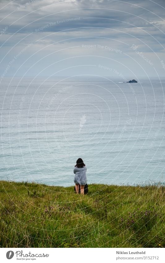 Woman at the sea with dog Freedom Summer Ocean Island Waves Feminine 1 Human being 18 - 30 years Youth (Young adults) Adults Environment Nature Landscape Water