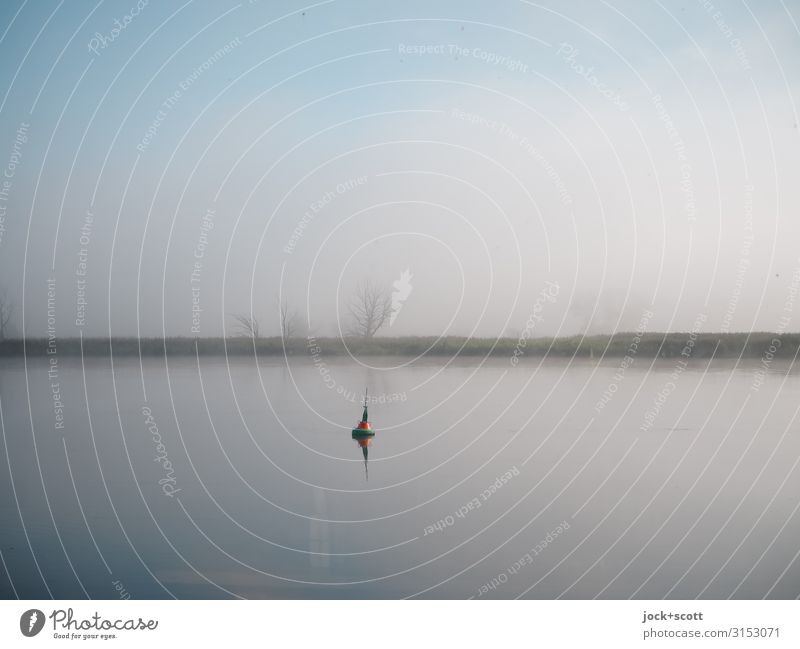 (very) early in the morning at the Oder Water Cloudless sky Climate change River bank Buoy Simple Moody Romance Calm Idyll Inspiration Subdued colour Dawn