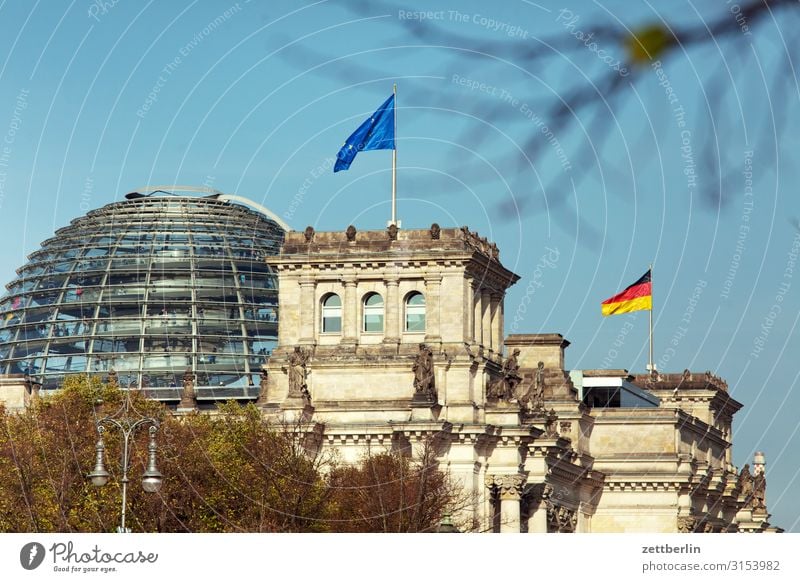 Reichstag building Architecture Berlin Germany German Flag Capital city Parliament Government Seat of government Government Palace Spree Spreebogen Europe