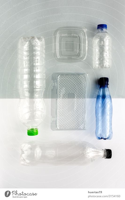 Plastic bottles to recycle. Knolling concept Bottle Industry Environment Container Green White Environmental pollution Environmental protection Recycling