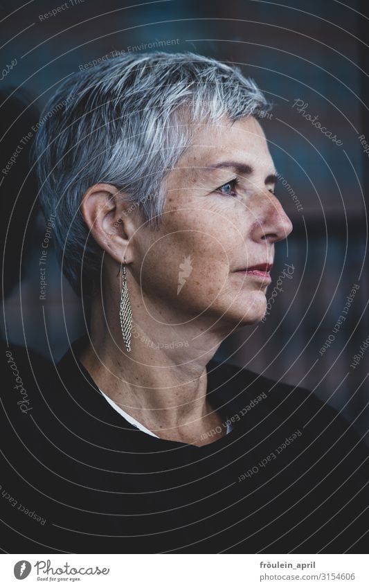 Far-sightedness | UT HH19 Feminine Woman Adults Head Human being 45 - 60 years Earring White-haired Short-haired Old Observe Think Dream Wait Elegant Beautiful