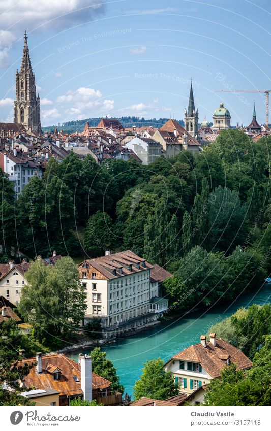 Bern Cityscape blended with Nature Vacation & Travel Tourism City trip Summer Sky River bank Aare Berne Switzerland Europe Town Capital city Downtown Skyline