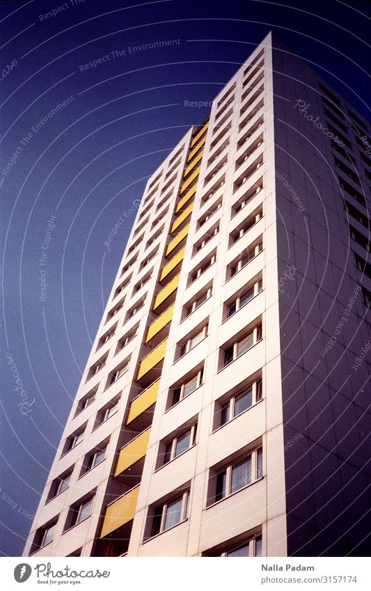 Blue White Yellow Berlin Downtown Berlin Germany Europe Capital city Deserted High-rise Manmade structures Building Architecture Prefab construction Facade