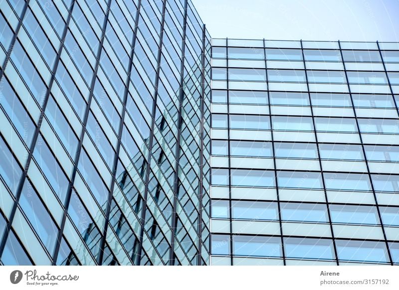 boring glass front | UT Hamburg High-rise Architecture Facade Glas facade Glass Line Large Bright Tall Cold Town Blue Black White Orderliness Esthetic Business