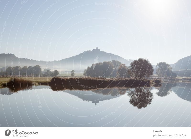 close to nature | castle and lake in autumn Landscape Nature mountains wachsenburg Lake Lakeside trees Fog reflection Autumn Sky Sun tranquillity Idyll