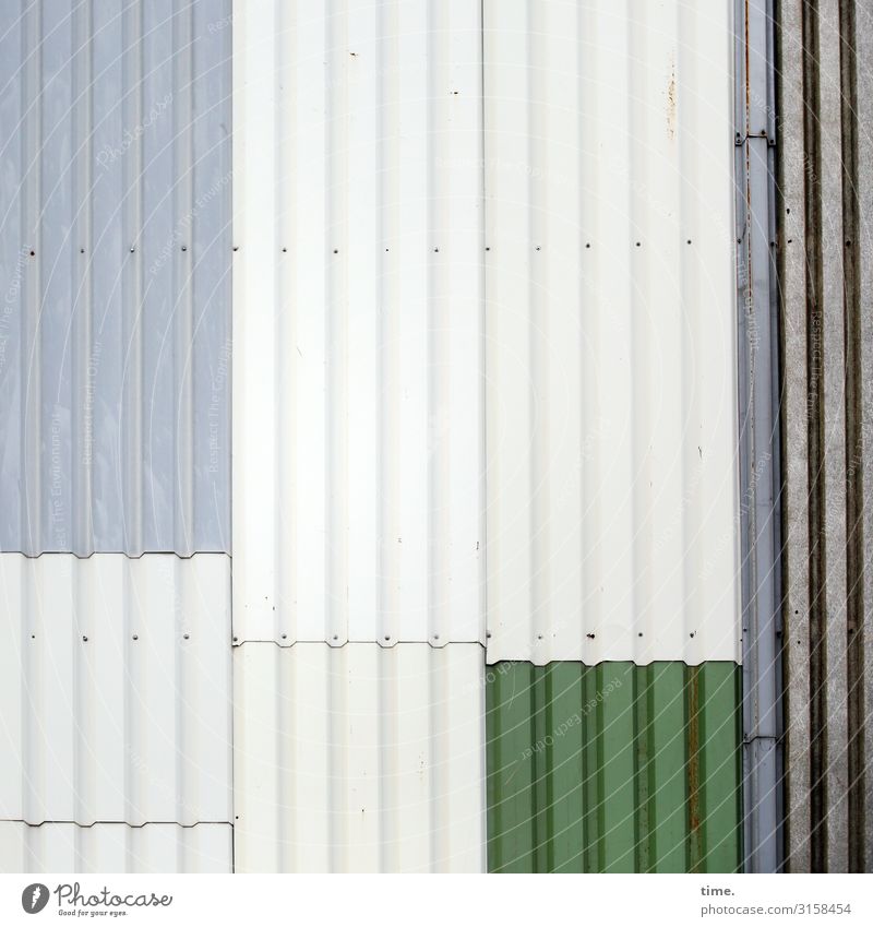frizz Industrial plant Ruin Manmade structures Building Warehouse Corrugated sheet iron Corrugated iron wall Wall (barrier) Wall (building) Facade Screw Metal